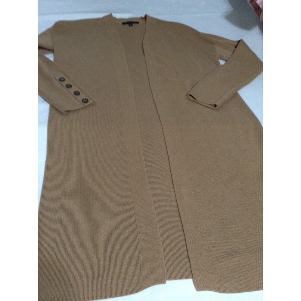 Banana Republic Long Cardigan Sweater Small Camel Tan Open Front Button Cuff - Picture 2 of 8